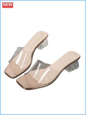 Women's Clear Chunky Heel Open Toe Sandals Slip On Evening